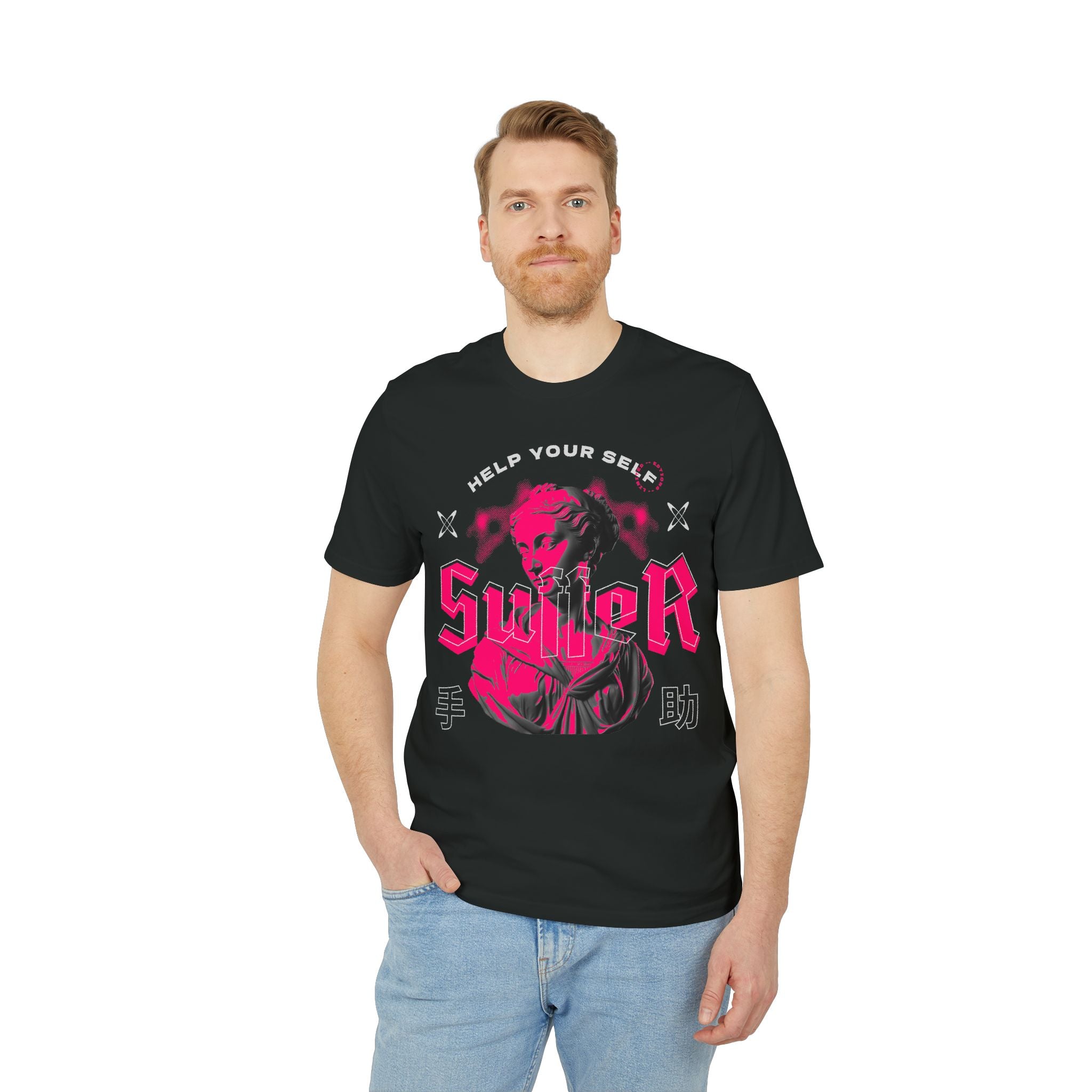 Swiper Graphic T-Shirt — "Help Your Self" Retro Neon Samurai Tee