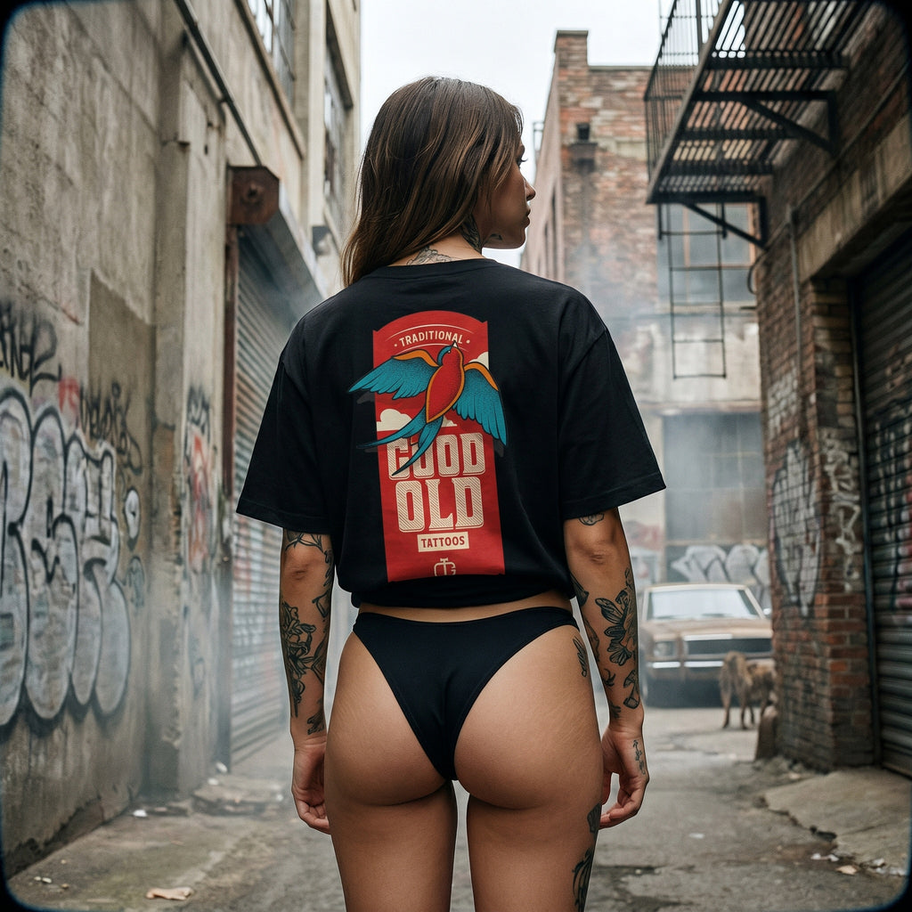 Vintage Tattoo Sparrow T-shirt — Good Old Traditional Design