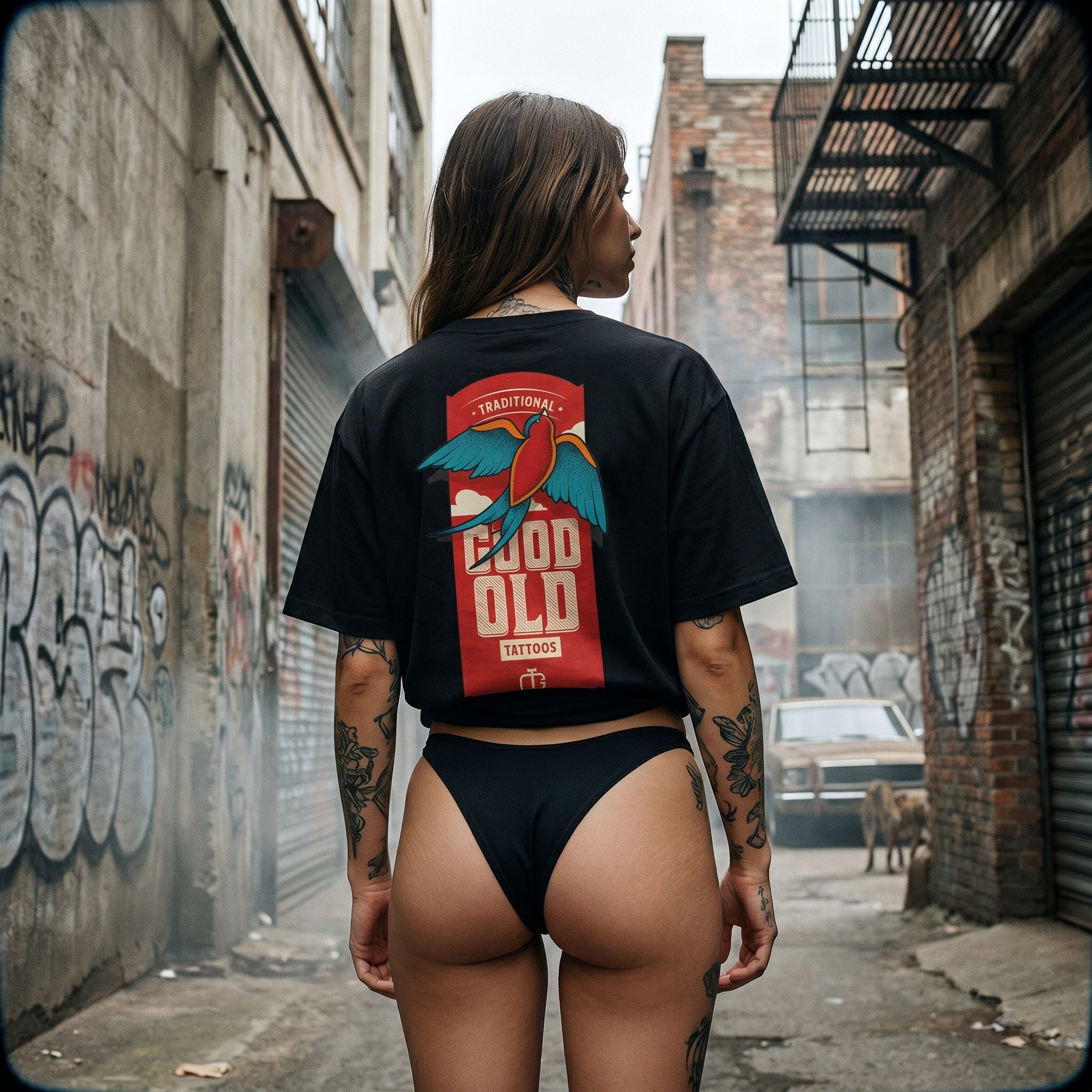 Vintage Tattoo Sparrow T-shirt — Good Old Traditional Design
