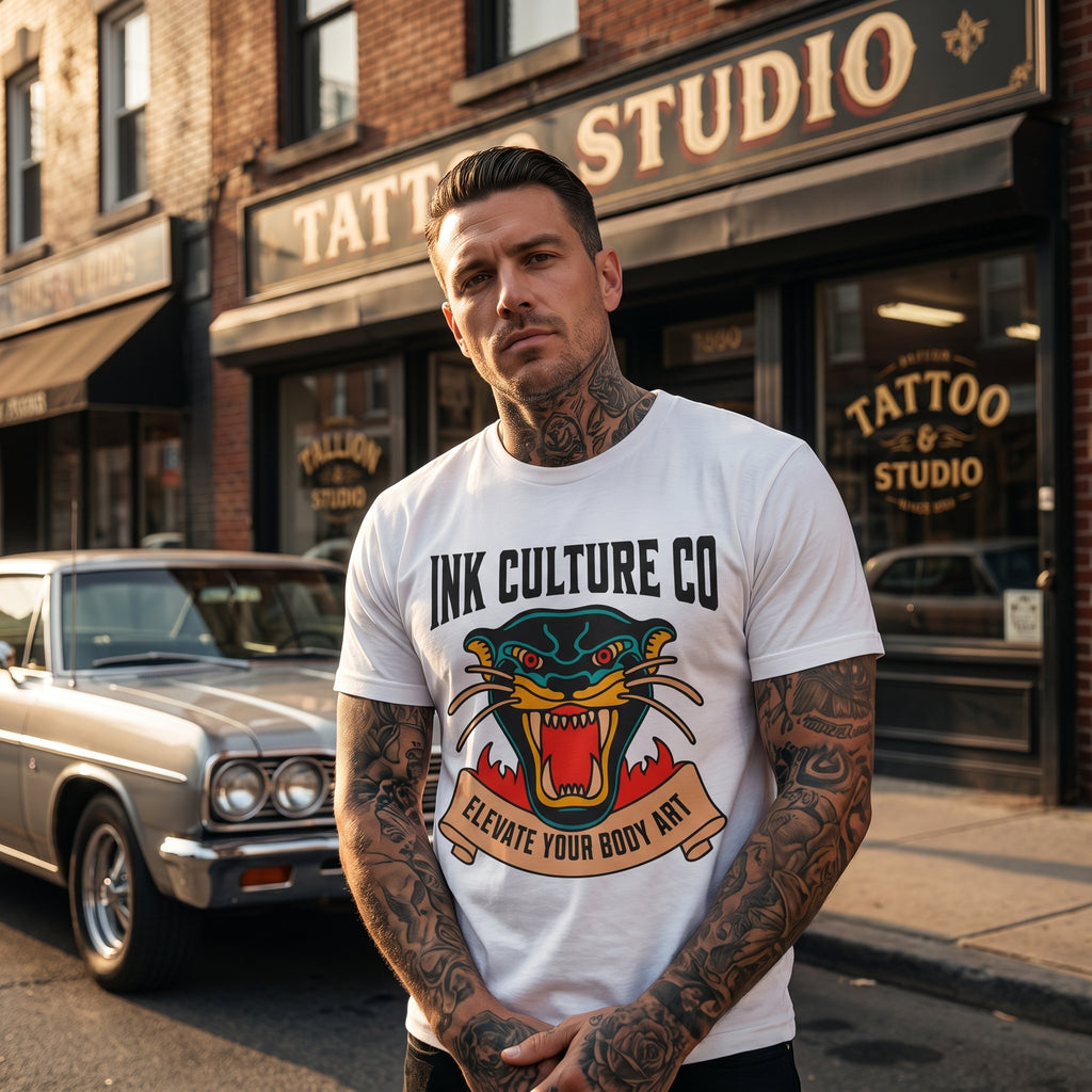 Ink Culture Co Tattoo Panther T-Shirt — "Elevate Your Body Art" Graphic Tee