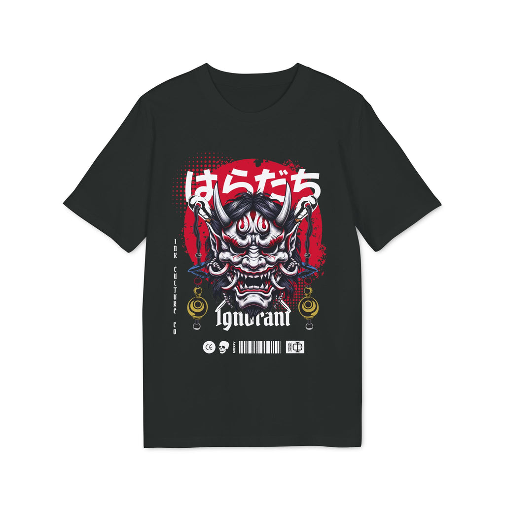 Demon Oni Mask Graphic T-Shirt — Japanese Horror Streetwear with 'Haradachi' Text