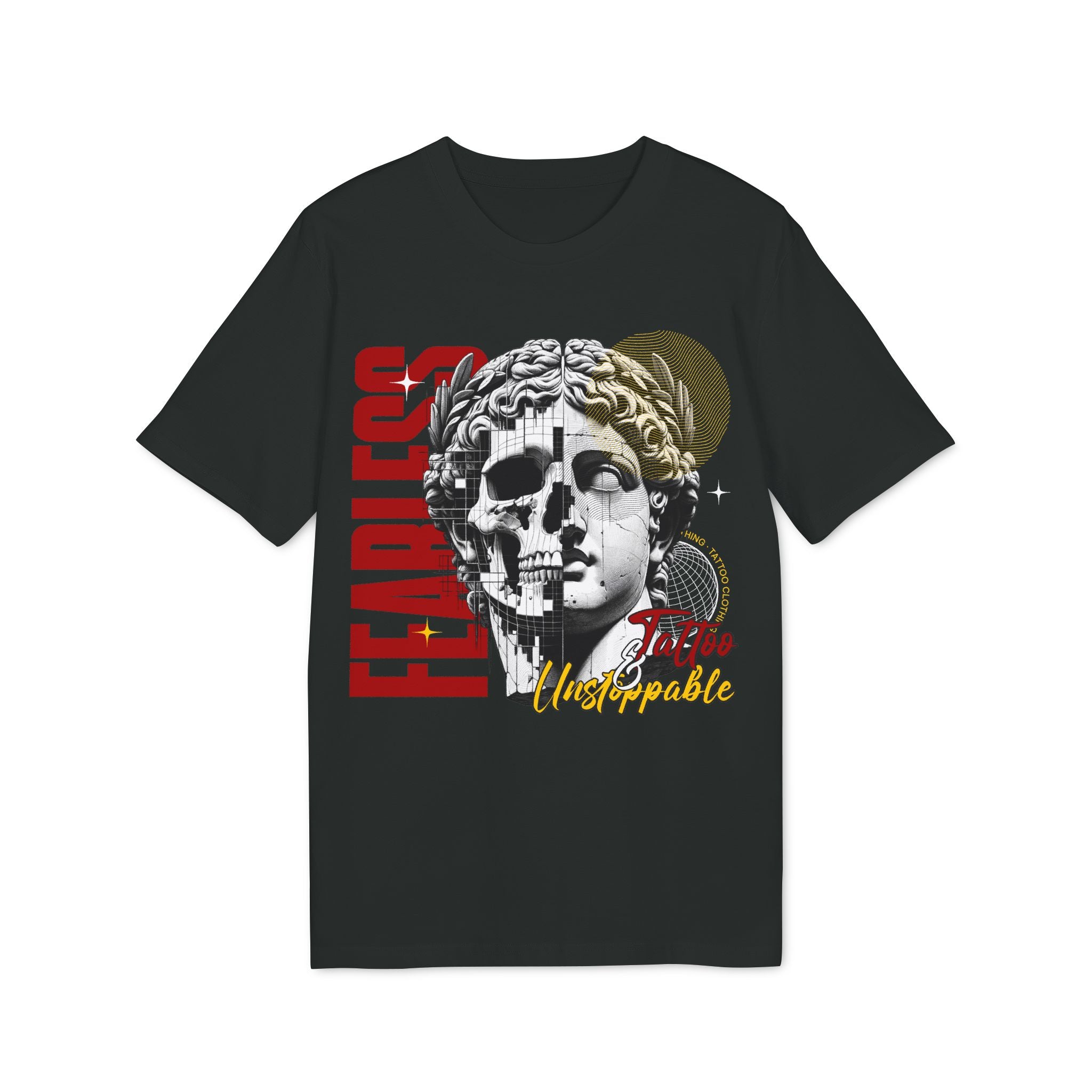 Sculpted Skull Graphic T-Shirt — Fearless Unstoppable Vintage Statue Design