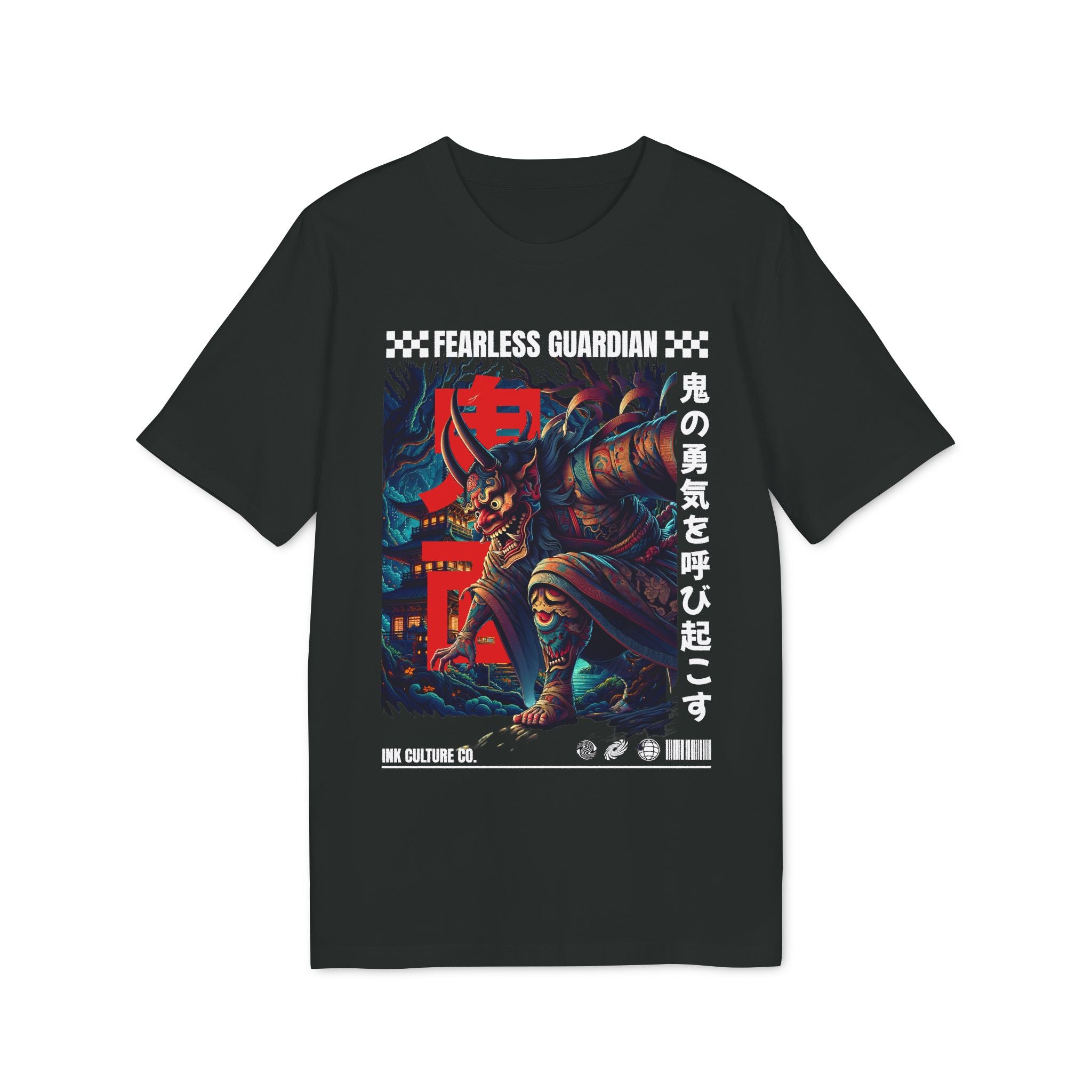 Fearless Guardian Japanese Oni Graphic T-Shirt — Bold Demon Warrior Design