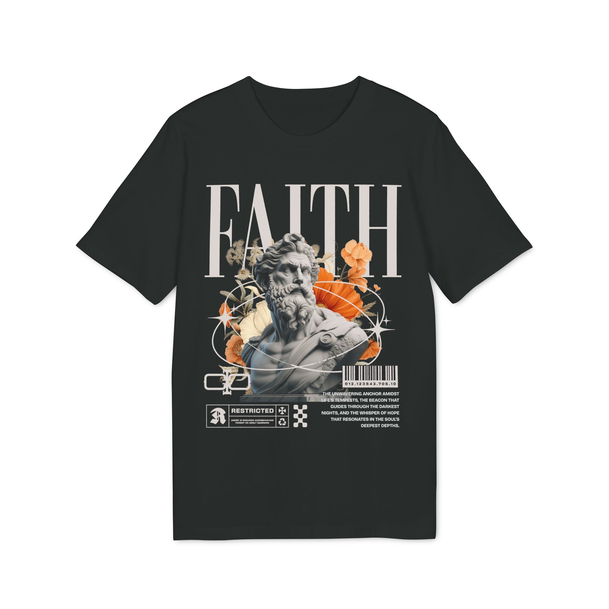 Faith Statue Graphic T-Shirt — Vintage Baroque Floral Streetwear